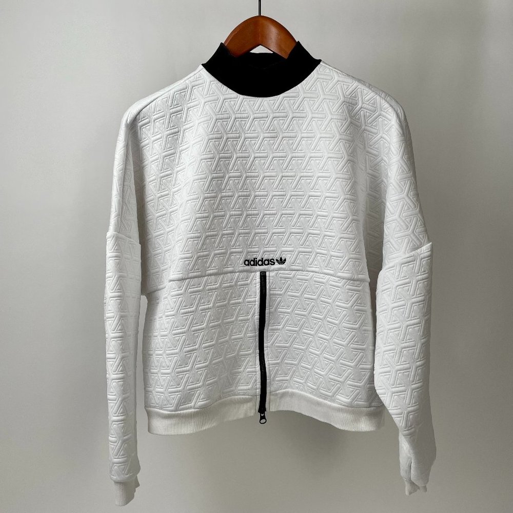 Adidas Originals Trefoil Logo White Pullover Quilted Sweater, Size S (oversized)